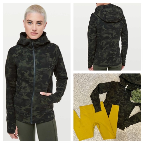 lululemon athletica Tops - Lululemon Scuba Hoodie IV Sweatshirt Gator Green Camo Thumbholes Zip Jacket sz 6